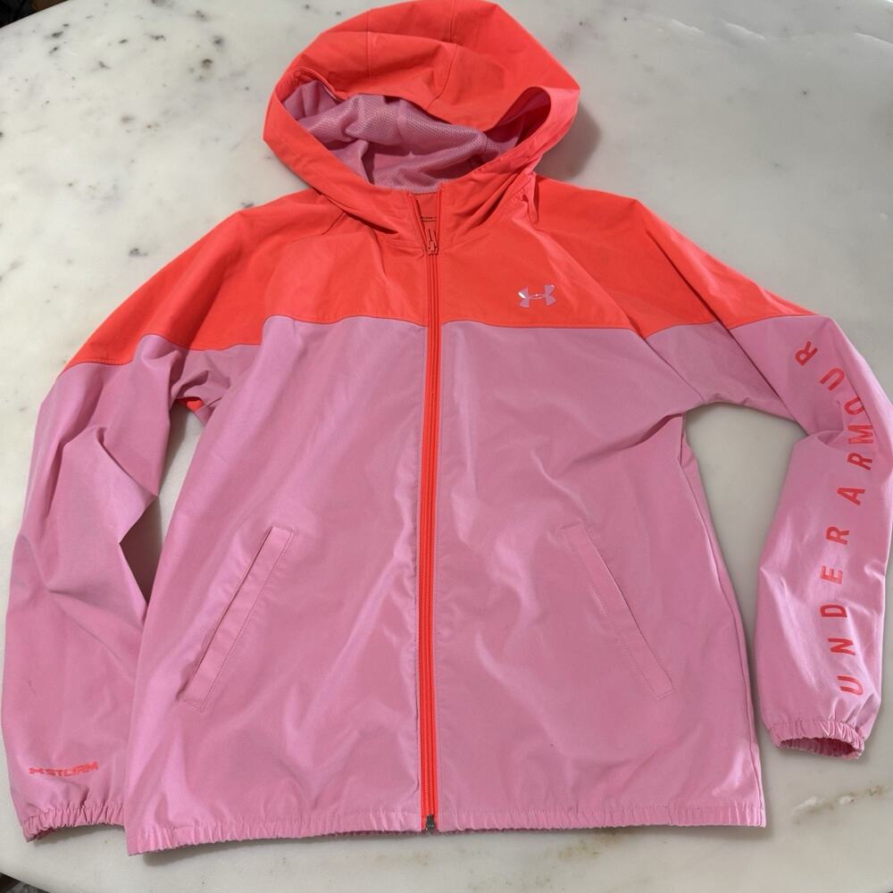 Under Armour Storm Hooded Windbreaker Rain Jacket Women’s S Pink Coral Running
